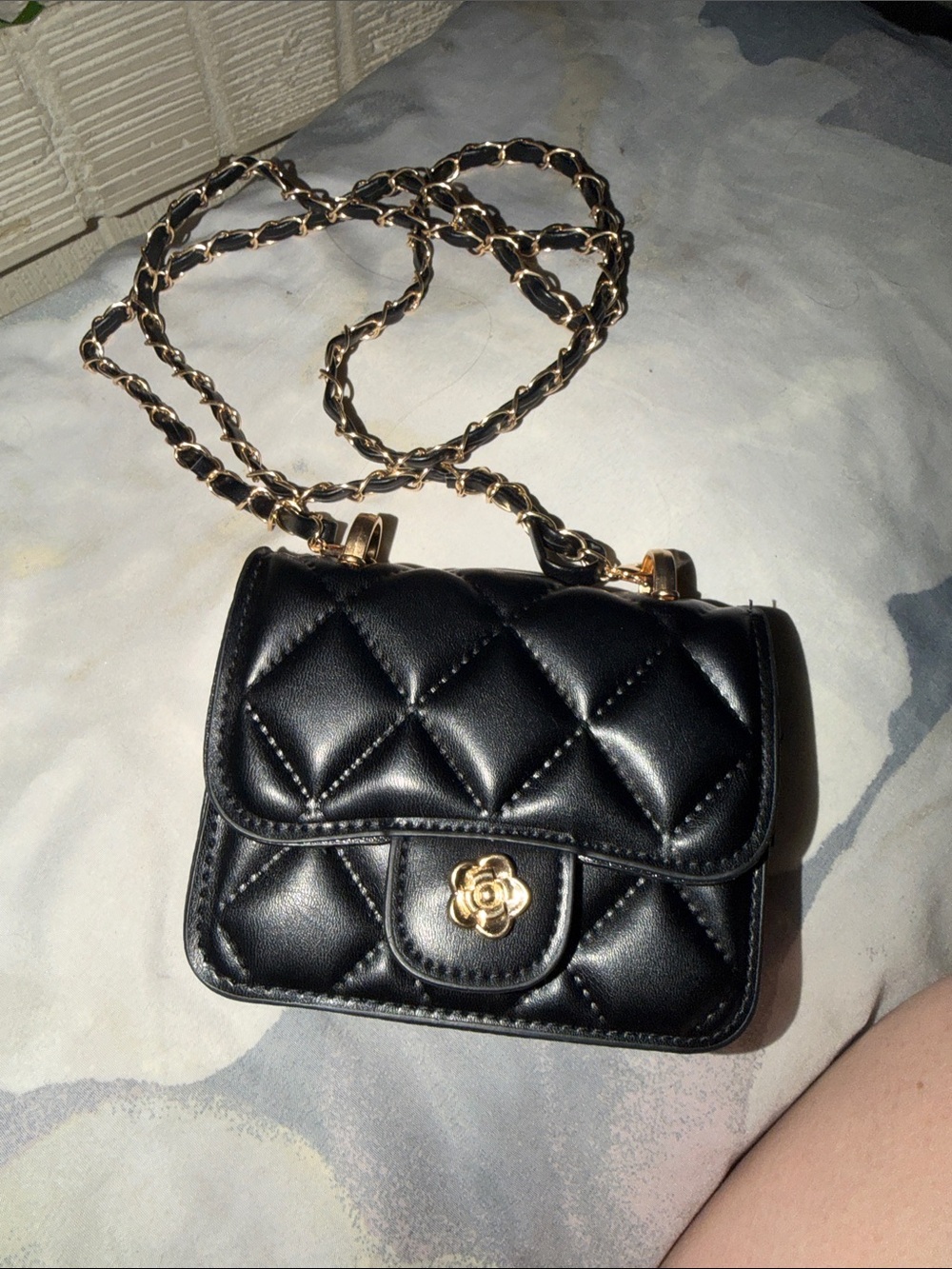 Quilted Black Mini Crossbody Bag with Gold Chain